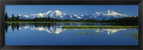 Framed Reflection Of Mountains In Lake, Mt Foraker And Mt Mckinley, Denali National Park, Alaska, USA Print