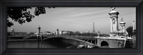 Framed Pont Alexandre III, Seine River, Paris, Ile-de-France, France (black and white) Print
