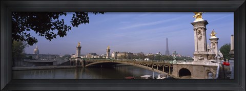 Framed Bridge across a river with the Eiffel Tower in the background, Pont Alexandre III, Seine River, Paris, Ile-de-France, France Print