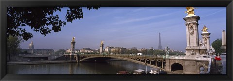 Framed Bridge across a river with the Eiffel Tower in the background, Pont Alexandre III, Seine River, Paris, Ile-de-France, France Print