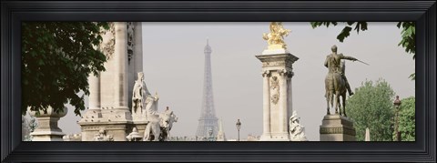 Framed Low angle view of a statue, Alexandre III Bridge, Eiffel Tower, Paris, France Print