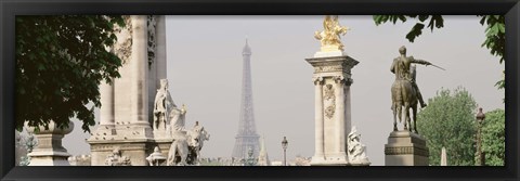 Framed Low angle view of a statue, Alexandre III Bridge, Eiffel Tower, Paris, France Print