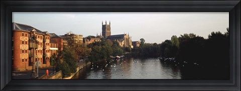 Framed Church Along A River, Worcester Cathedral, Worcester, England, United Kingdom Print
