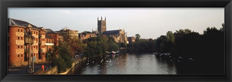 Framed Church Along A River, Worcester Cathedral, Worcester, England, United Kingdom Print