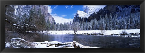 Framed USA, California, Yosemite National Park, Flowing river in the winter Print