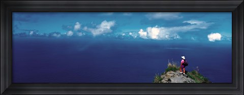 Framed Hiker Pali Kokee State Park Kauai HI USA Print