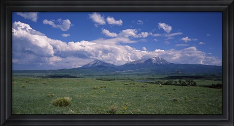 Framed Meadow with mountains in the background, Cuchara River Valley, Huerfano County, Colorado, USA Print