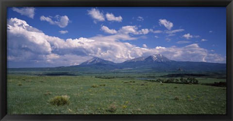 Framed Meadow with mountains in the background, Cuchara River Valley, Huerfano County, Colorado, USA Print