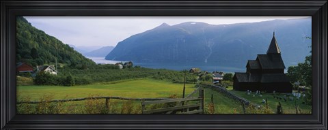 Framed Church in a village, Urnes stave church, Lustrafjorden, Luster, Sogn Og Fjordane, Norway Print