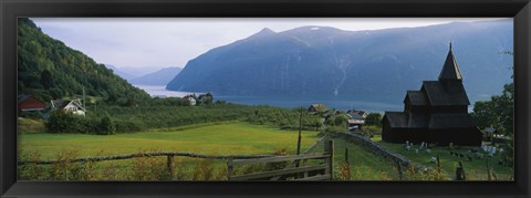 Framed Church in a village, Urnes stave church, Lustrafjorden, Luster, Sogn Og Fjordane, Norway Print