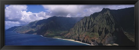 Framed Aerial view of the coast, Na Pali Coast, Kauai, Hawaii, USA Print