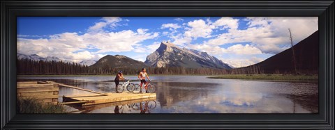 Framed Mountain Bikers Vermilion Lakes Alberta Canada Print