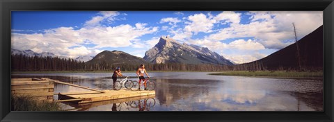 Framed Mountain Bikers Vermilion Lakes Alberta Canada Print