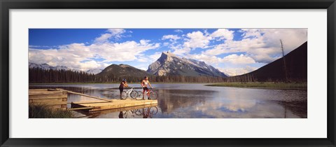 Framed Mountain Bikers Vermilion Lakes Alberta Canada Print