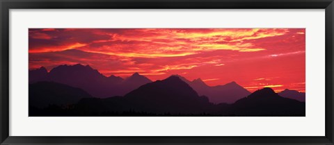 Framed Sundown Austrian Mts South Bavaria Germany Print