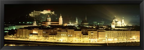 Framed Cityscape night Salzburg, Austria Print