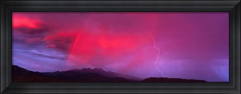 Framed Sunset With Lightning And Rainbow Four Peaks Mountain AZ Print