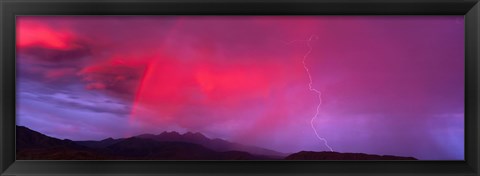 Framed Sunset With Lightning And Rainbow Four Peaks Mountain AZ Print