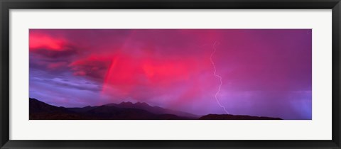 Framed Sunset With Lightning And Rainbow Four Peaks Mountain AZ Print
