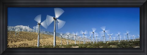 Framed Wind turbines spinning in a field, Palm Springs, California, USA Print
