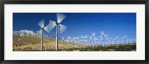 Framed Wind turbines spinning in a field, Palm Springs, California, USA Print