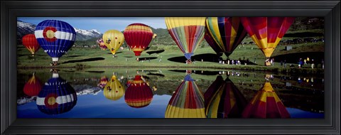 Framed Reflection of hot air balloons in a lake, Snowmass Village, Pitkin County, Colorado, USA Print
