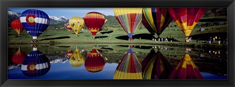 Framed Reflection of hot air balloons in a lake, Snowmass Village, Pitkin County, Colorado, USA Print