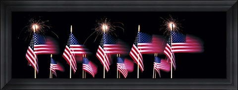 Framed US Flags And Fireworks Print
