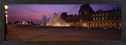 Framed Pyramid lit up at night, Louvre Pyramid, Musee Du Louvre, Paris, Ile-de-France, France Print