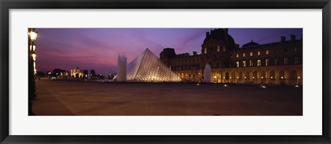 Framed Pyramid lit up at night, Louvre Pyramid, Musee Du Louvre, Paris, Ile-de-France, France Print