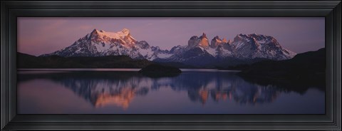Framed Reflection of mountains in a lake, Lake Pehoe, Cuernos Del Paine, Patagonia, Chile Print