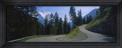 Framed Empty road passing through mountains, Bernese Oberland, Switzerland Print