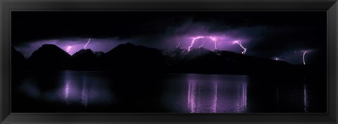 Framed Teton Range w/lightning Grand Teton National Park WY USA Print