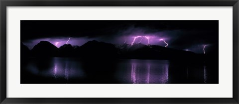 Framed Teton Range w/lightning Grand Teton National Park WY USA Print