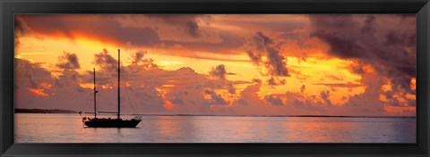 Framed Boat at sunset Print