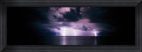 Framed Lightning Bolts Over Gulf Coast, Florida, USA Print