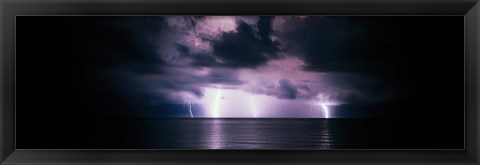 Framed Lightning Bolts Over Gulf Coast, Florida, USA Print