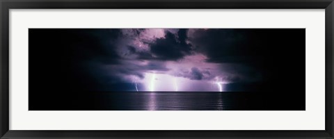 Framed Lightning Bolts Over Gulf Coast, Florida, USA Print