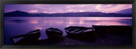 Framed Sunset Fishing Boats Loch Awe Scotland Print