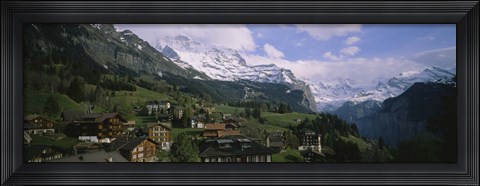 Framed High angle view of a village on a hillside, Wengen, Switzerland Print