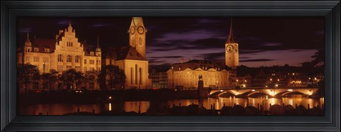 Framed Switzerland, Zurich, Limmat River at night Print