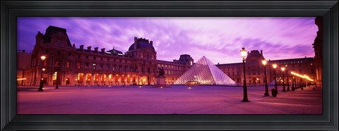 Framed Famous Museum, Sunset, Lit Up At Night, Louvre, Paris, France Print
