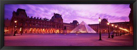 Framed Famous Museum, Sunset, Lit Up At Night, Louvre, Paris, France Print