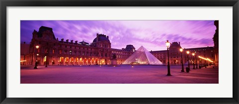 Framed Famous Museum, Sunset, Lit Up At Night, Louvre, Paris, France Print