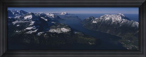 Framed High Angle View Of Mountains, Lake Lucerne, Switzerland Print