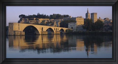 Framed Reflection of a palace on water, Pont Saint-Benezet, Palais Des Papes, Avignon, Provence, France Print