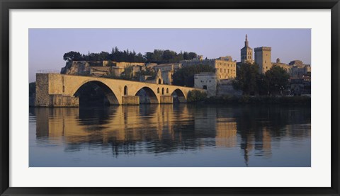 Framed Reflection of a palace on water, Pont Saint-Benezet, Palais Des Papes, Avignon, Provence, France Print