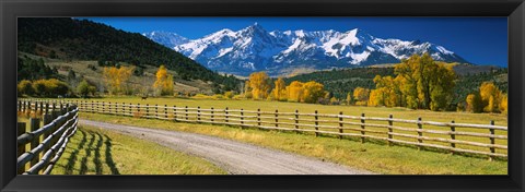 Framed Fence along a road, Sneffels Range, Colorado, USA Print