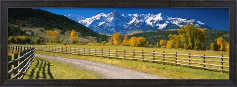 Framed Fence along a road, Sneffels Range, Colorado, USA Print