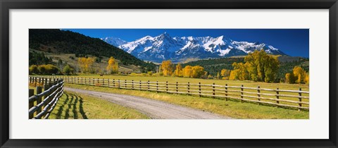 Framed Fence along a road, Sneffels Range, Colorado, USA Print